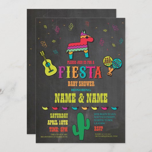 Fiesta Baby Shower Couples Chalk Mexite Einladung (Vorne/Hinten)
