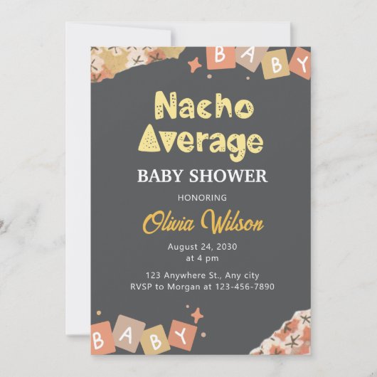 Fiesta Baby Shower Einladung Nacho Average Dusche (Vorderseite)