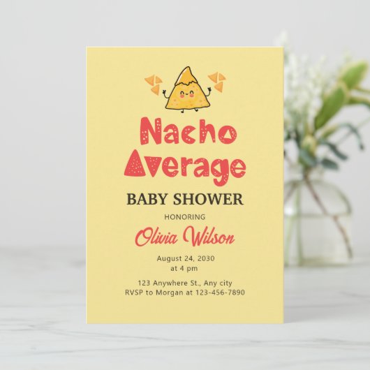 Fiesta Baby Shower Einladung Nacho Average Dusche (Stehend Vorderseite)