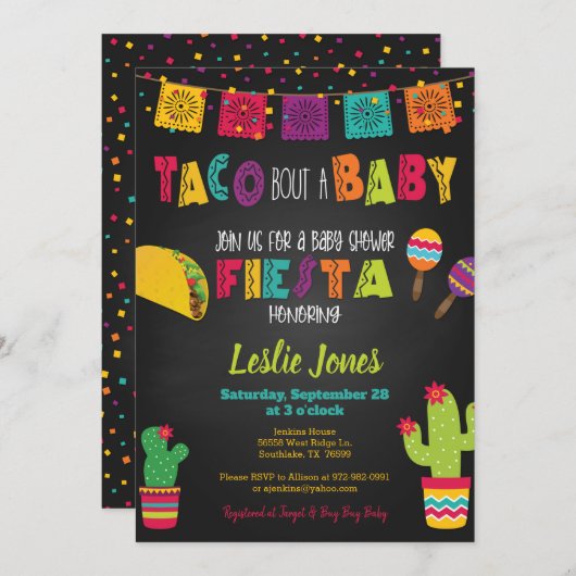 Fiesta Baby Shower Einladung - Taco Bout a Baby (Vorne/Hinten)