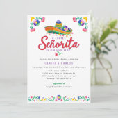 Fiesta Baby Shower Invasion - Floral Sombrero Ta Einladung (Stehend Vorderseite)