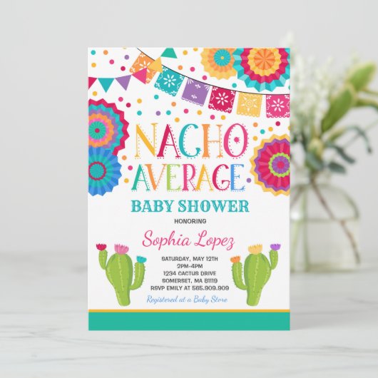 Fiesta Baby Shower Invitation Nacho Average Shower Einladung (Stehend Vorderseite)