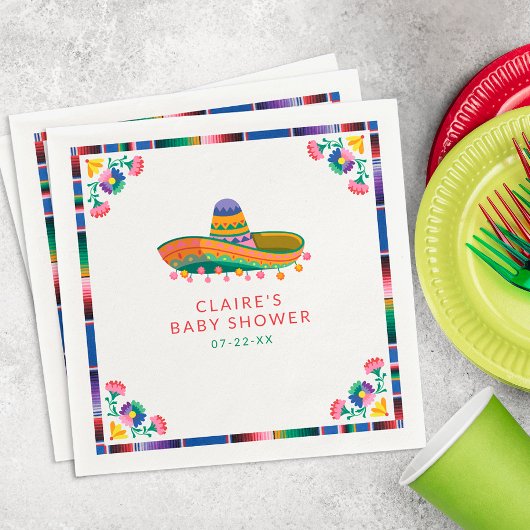Fiesta Baby Shower Napkins - Floral Sombrero Taco Serviette