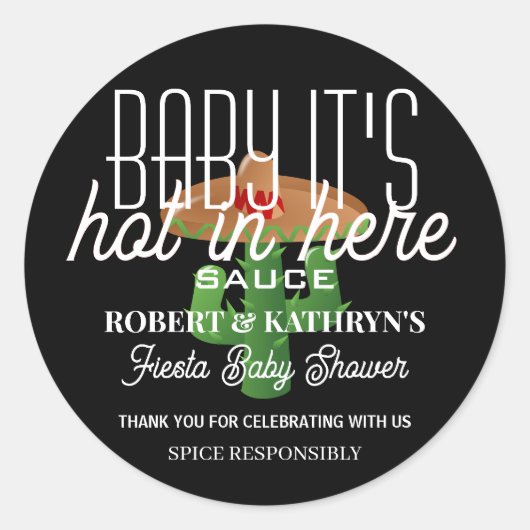 Fiesta Baby Shower Personalisiert Hot Sauce Classi Runder Aufkleber (Vorderseite)