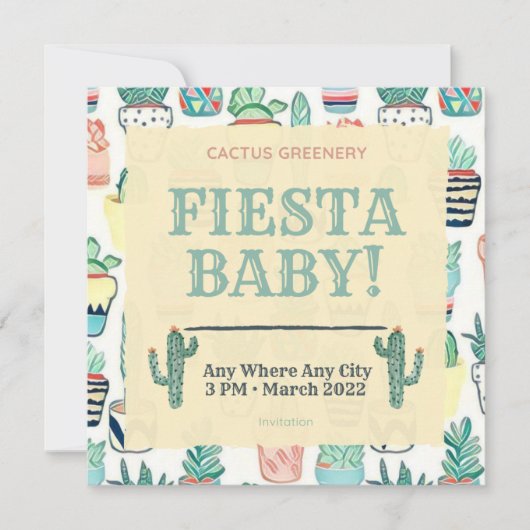 Fiesta Baby Sprinkle Einladung Kakteen Greenery (Vorderseite)