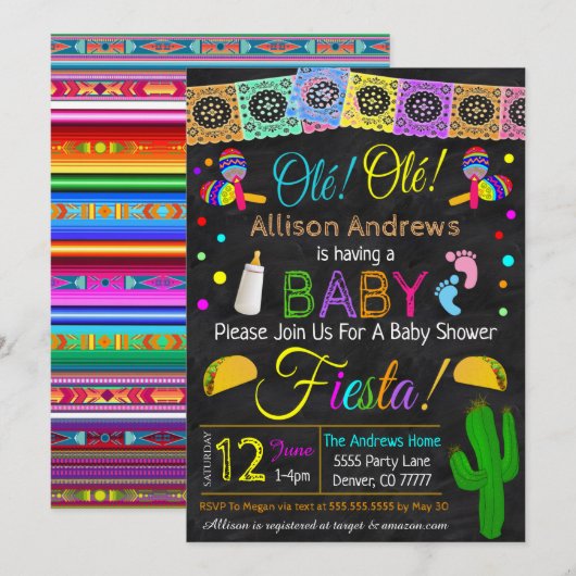 Fiesta Babydusche Einladung (Vorne/Hinten)