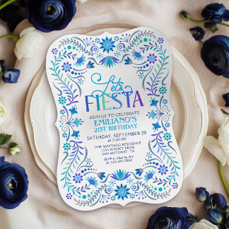 Fiesta Birthday Blue Einladung
