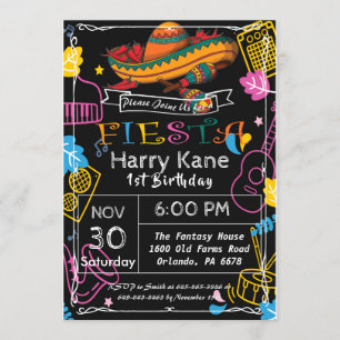 Fiesta Birthday Chalkboard Mexikanisch Einladung