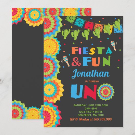 Fiesta Birthday Einladung Fiesta Fun Turning Uno (Vorne/Hinten)