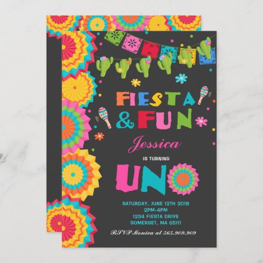 Fiesta Birthday Einladung Fiesta Fun Turning Uno (Vorne/Hinten)