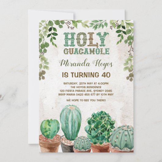 Fiesta Birthday Einladung Rustikale Kaktus Sukkule (Vorderseite)