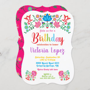 Fiesta Birthday Party Folkart Blume Einladung