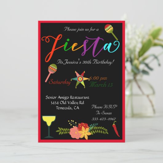 Fiesta Birthday Party - Frische Pasta machen Einladung (Stehend Vorderseite)