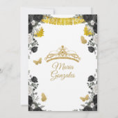 Fiesta Black & Gold Butterfly Mis XV Anos Einladung (Rückseite)