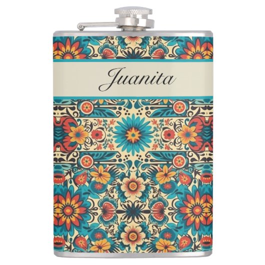 Fiesta Blooms, anpassbar Flachmann (Vorderseite)