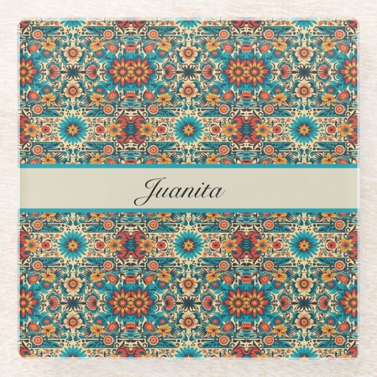 Fiesta Blooms, anpassbar Glasuntersetzer (Vorderseite)