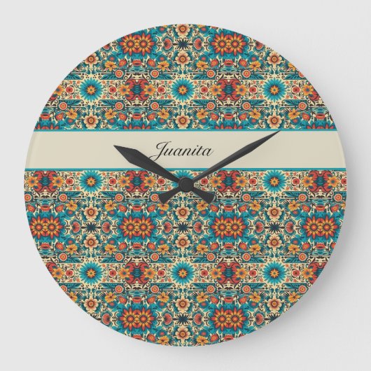 Fiesta Blooms, anpassbar Große Wanduhr (Vorderseite)