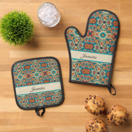 Fiesta Blooms anpassbar Ofenhandschuh & Topflappen-Set