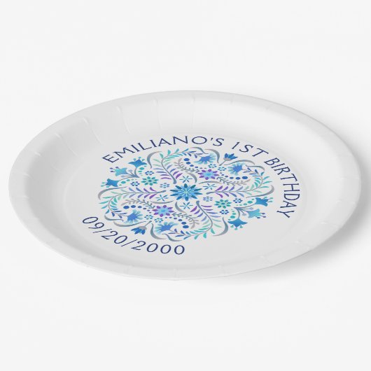 Fiesta Blue Birthday Shower Wedding Pappteller (Schrägansicht)