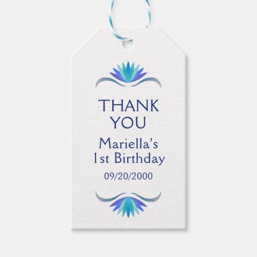 Fiesta Blue Birthday Shower Wedding Vielen Dank Geschenkanhänger (Vorderseite)