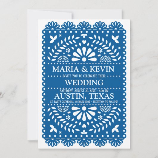 Fiesta Blue Paisley Spanish Wedding Einladung (Vorderseite)