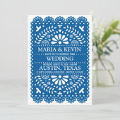Fiesta Blue Paisley Spanish Wedding Einladung (Stehend Vorderseite)