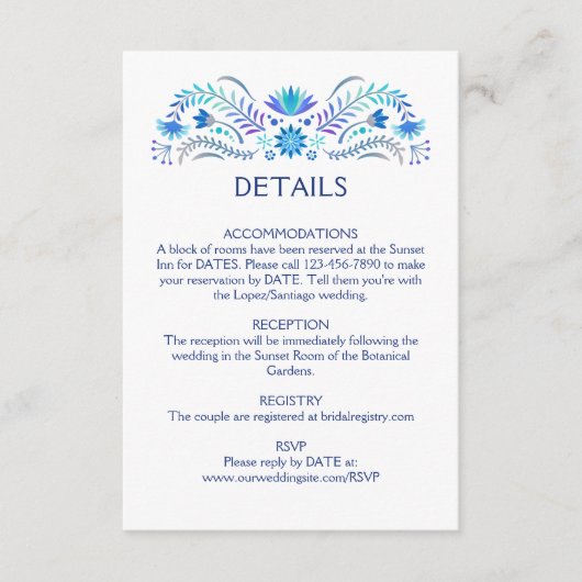 Fiesta Blue Wedding Details Begleitkarte (Vorderseite)