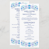 Fiesta Blue Wedding Program Menükarte (Vorne/Hinten)