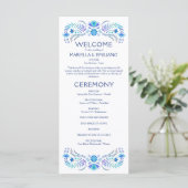 Fiesta Blue Wedding Program Menükarte (Stehend Vorderseite)