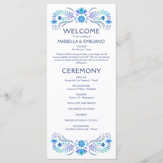 Fiesta Blue Wedding Program Menükarte (Vorderseite)