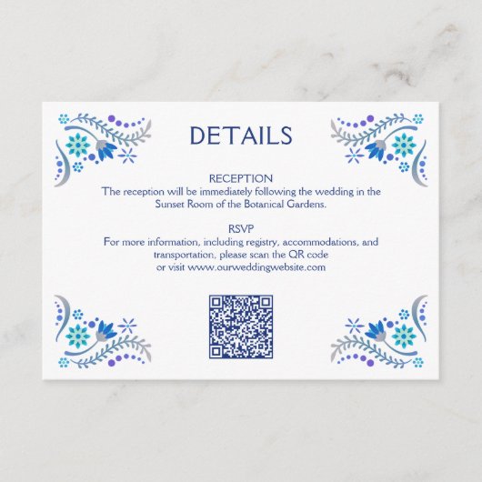 Fiesta Blue Wedding QR Details Begleitkarte (Vorderseite)