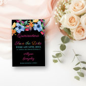 Fiesta Blume Black Floral Quinceanera Save The Date