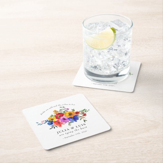 Fiesta Blume Hochzeit Verlobung Rechteckiger Pappuntersetzer (Vor Ort)