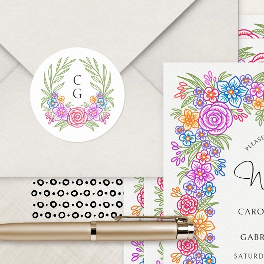 Fiesta Blume Mexikanische Hochzeit Runder Aufkleber