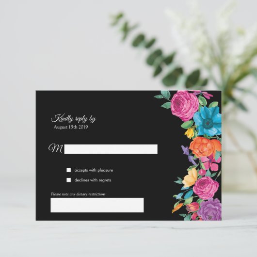 Fiesta Blume & mexikanische Stickerei RSVP-Karte RSVP Karte (Stehend Vorderseite)