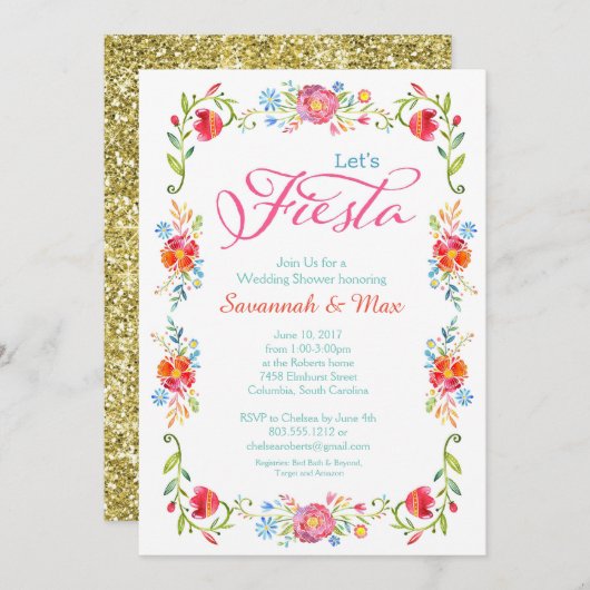 Fiesta Blume Polterabend Einladung 12x18 (Vorne/Hinten)