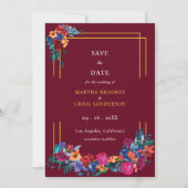 Fiesta Blume Save the Date Burgundy Wedding Einladung (Vorderseite)