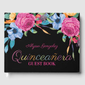Fiesta Blume Schwarz-Rosa Flora Quinceanera Gästebuch (Vorderseite)