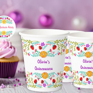 Fiesta Blume Weißes und Lila Papier Pappbecher