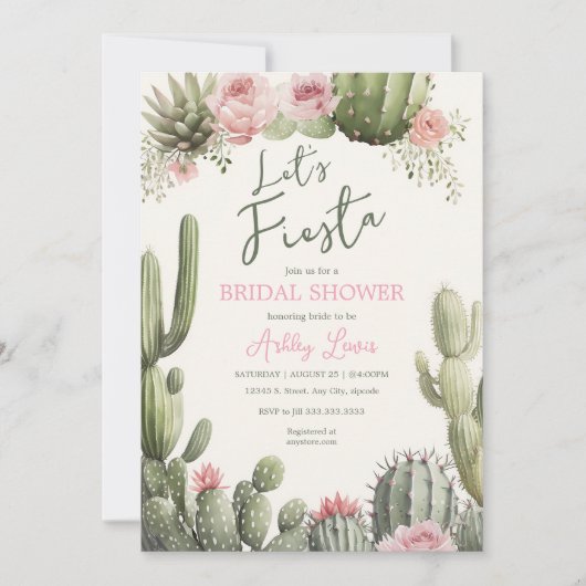 Fiesta Boho cactus, Blume Brautparty Einladung (Vorderseite)