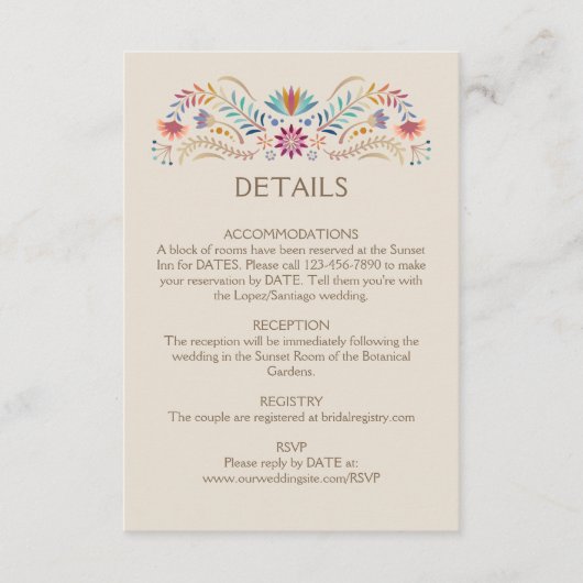Fiesta Boho Wedding Details Begleitkarte (Vorderseite)