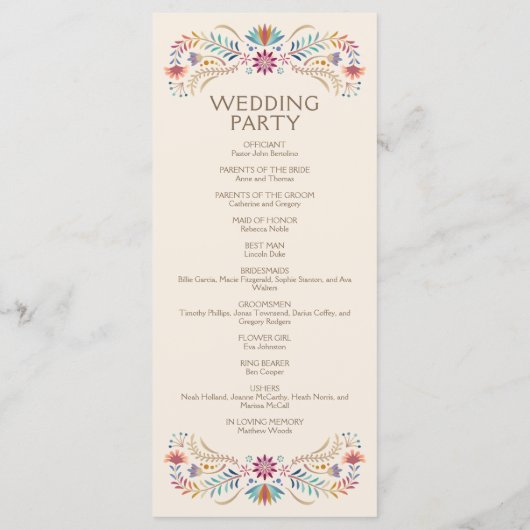 Fiesta Boho Wedding Program Menükarte (Rückseite)