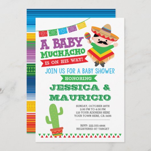 Fiesta Boy Babydusche Einladung (Vorne/Hinten)
