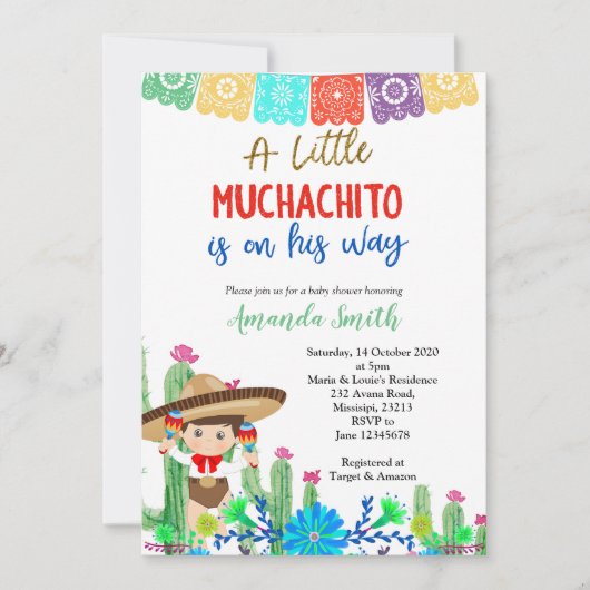 Fiesta Boy Babydusche Einladung Boy (Vorderseite)