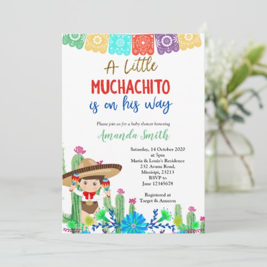 Fiesta Boy Babydusche Einladung Boy (Stehend Vorderseite)