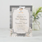 Fiesta Boy Taufe und Geburtstagssilber Einladung (Stehend Vorderseite)