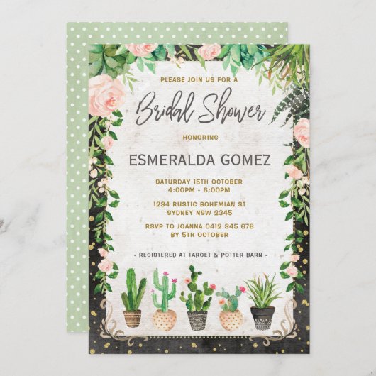 Fiesta Brautparty Invite Succulent Cactus Party Einladung (Vorne/Hinten)