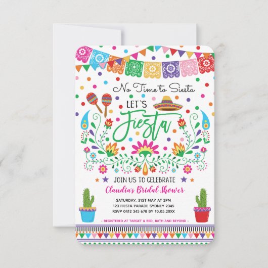 Fiesta Brautparty / Keine Zeit für Siesta Mexikani Einladung (Vorderseite)