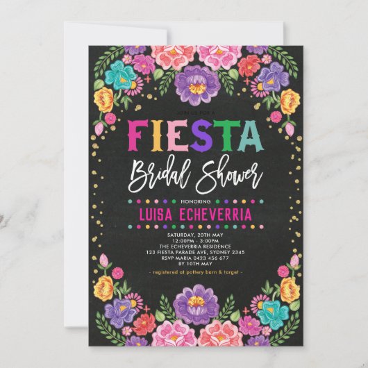 Fiesta Brautparty Mexicanisches Blume Chalkboard Einladung (Vorderseite)