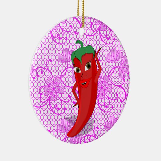 Fiesta Brautparty mit rotem, heißem Pfeffer Diva Keramik Ornament (Rechts)